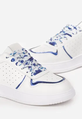 Niebieskie Sneakersy z Błyszczącymi Wstawkami i Dekoracyjnym Sznurowaniem Horustia