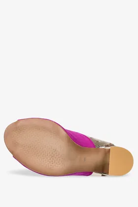 Fuksjowe sandały skórzane ażurowe na słupku produkt polski casu 2301