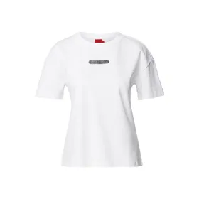 HUGO T-shirt z czystej bawełny ekologicznej z nadrukiem z logo