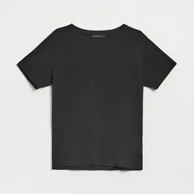 Luźna koszulka z gładkiej dzianiny czarna - Czarny