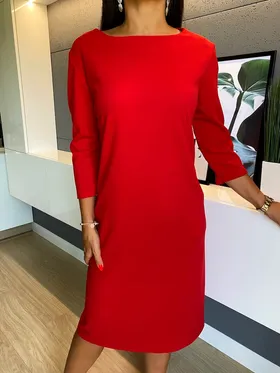 Czerwona Sukienka z Kieszeniami