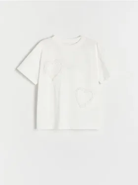 T-shirt o luźnym kroju, wykonany z bawełny. - złamana biel
