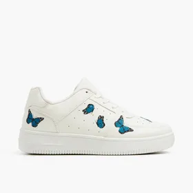 Białe sneakersy w motyle - Niebieski