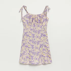 Wzorzysta sukienka mini z wiskozy fioletowa - Wielobarwny
