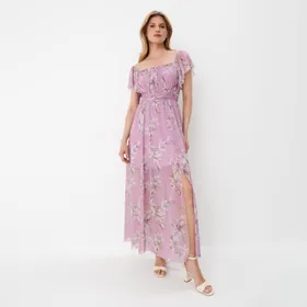 Liliowa sukienka maxi w kwiaty - Fioletowy