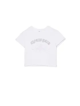 Biały t-shirt z ozdobną aplikacją