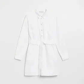 Biała sukienka koszulowa z wiązaniem - Biały