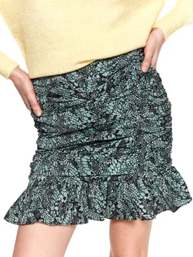 Krótka spódnica we wzory, z marszczeniami i falbaną