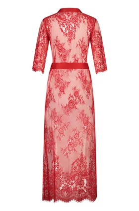 Hunkemöller Długie kimono z koronką Czerwony
