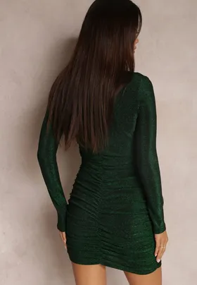 Zielona Sukienka Marszczona z Metaliczną Nicią Favimia