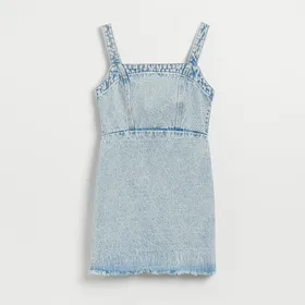 Jeansowa sukienka z efektem sprania - Niebieski