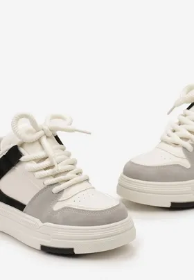 Biało-Czarne Sneakersy na Niskiej Platformie z Grubym Sznurowaniem i Podwójnym Językiem Minseja