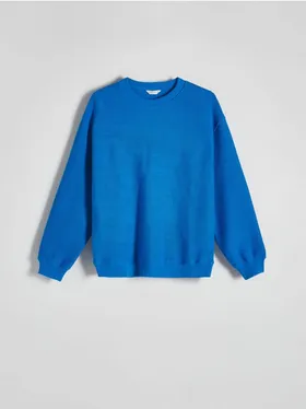 Bluza o swobodnym fasonie z kolekcji PREMIUM, wykonana z bawełnianej dzianiny. - niebieski