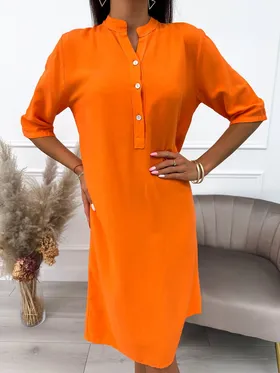 Pomarańczowa Sukienka z Guzikami
