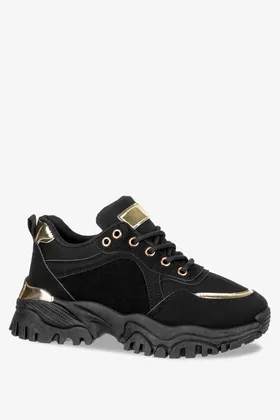 Czarne sneakersy na platformie buty sportowe sznurowane casu j2293-1