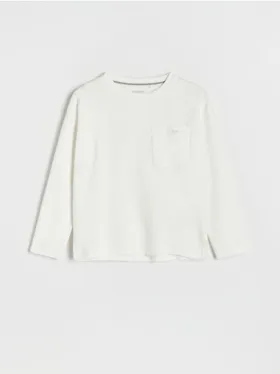 Koszulka typu longsleeve, wykonana ze strukturalnej, bawełnianej dzianiny. - złamana biel