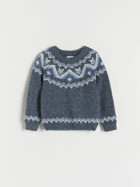 Sweter o klasycznym kroju, wykonany ze strukturalnej dzianiny z bawełną. - granatowy