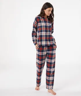 Eda Chemise De Pyjama Imprimé Tartan 100% Coton Biologique - Niebieski
