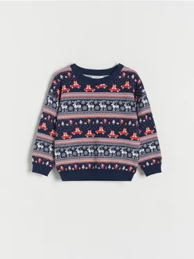 Ciepły sweter o prostym fasonie, wykonany z przyjemnej w dotyku, bawełnianej dzianiny. - granatowy