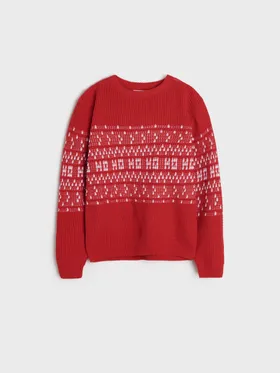 Wygodny, świąteczny sweter wykonany z miekkiej, bawełnianej dzianiny. - czerwony