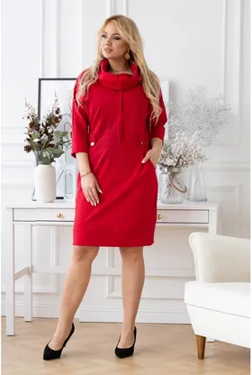 Czerwona sukienka z półgolfem i troczkami - GAYA