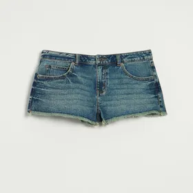 Krótkie szorty jeansowe z niskim stanem - Niebieski
