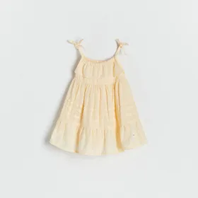 Bawełniana sukienka na ramiączkach - Żółty
