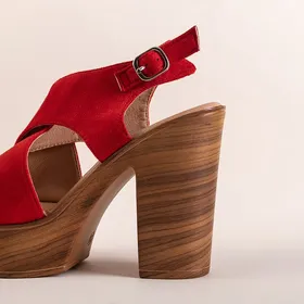 Czerwone damskie sandały na wysokim słupku Inga - Obuwie - Czerwony