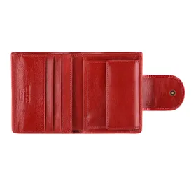 Damski portfel ze skóry lakierowany z ozdobną napą