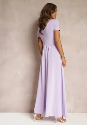 Fioletowa Sukienka Maxi z Rozkloszowanym Dołem i Rozcięciem Zarya