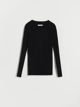 Dzianinowy sweter w prążki - Czarny