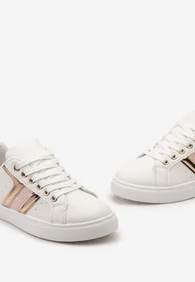 Biało-Różowe Casualowe Sneakersy z Brokatem i Metalicznym Zdobieniem Tidalis