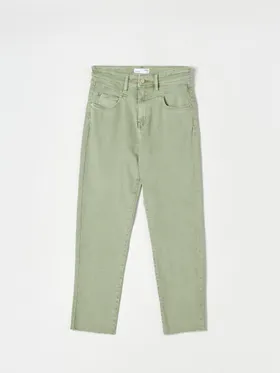 Kolorowe jeansy z wysokim stanem w kolorze wykonane z bawełny z dodatkiem elastycznych włókien. - zielony