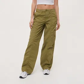Spodnie wide leg z kieszeniami cargo khaki - Zielony