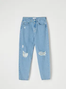 Spodnie jeansowe o luźnym kroju mom, uszyte w 100% z bawełny. - niebieski
