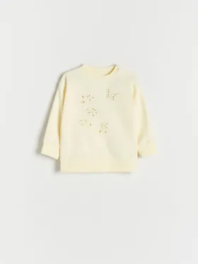 Bluza o luźnym kroju, wykonana z dzianiny z bawełną. - żółty