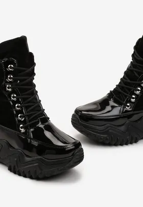 Czarne Ocieplane Sneakersy za Kostkę na Platformie Melianira