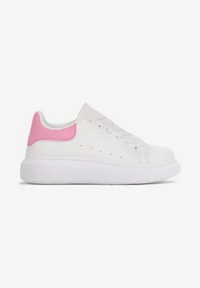 Biało-Różowe Sznurowane Sneakersy na Grubej Podeszwie Wicky