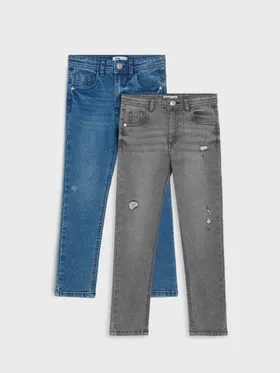 Zestaw dwóch par jeansów wykonanych z bawełnianej tkaniny. - niebieski