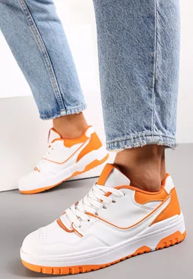 Pomarańczowe Sneakersy na Płaskiej Podeszwie z Bieżnikiem Figedla