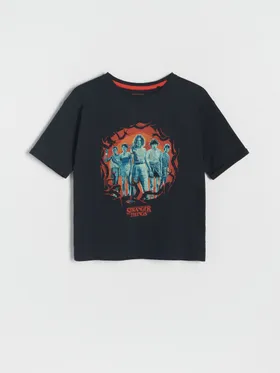 T-shirt o swobodnym fasonie, wykonany z bawełnianej dzianiny. - czarny