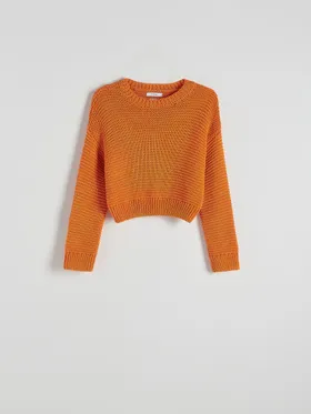 Sweter o luźnym kroju, wykonany z dzianiny z bawełną - pomarańczowy