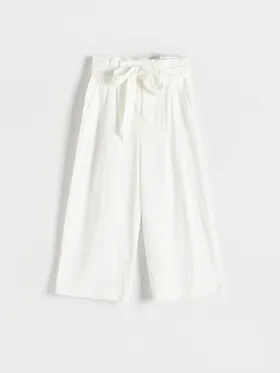 Spodnie culotte z wiązaniem - Biały