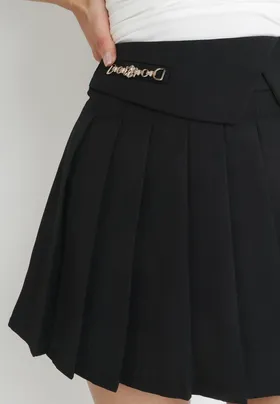 Czarna Rozkloszowana Spódnica Mini z Zakładkami Phexis