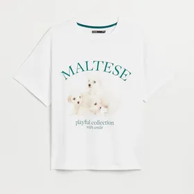 Luźna koszulka nadrukiem Maltese biała - Biały