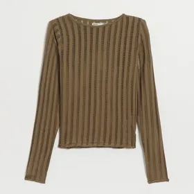 Ażurowy sweter z bawełny brązowy - Zielony