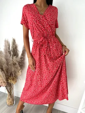 Czerwona Sukienka Maxi w Kwiaty
