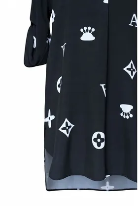 Czarna tuniko - koszula plus size z wzorem krótki rękaw - SUSANNY