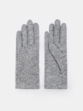 Szare rękawiczki z wełną - Jasny szary