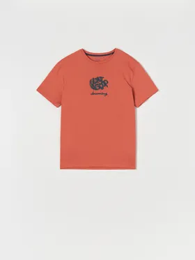 Bawełniana koszulka z nadrukiem z przodu. - koralowy